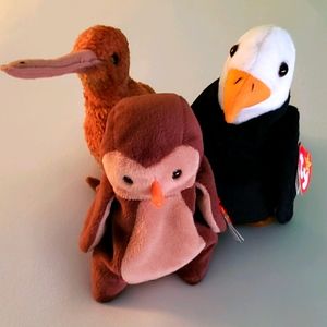 Vintage Beanie Babies - Trio - Beak, Hoot, Baldy